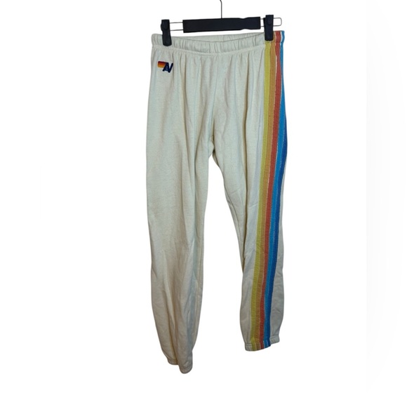 Aviator Nation 5 Stripe Rainbow Cream Sweatpants - Picture 2 of 5